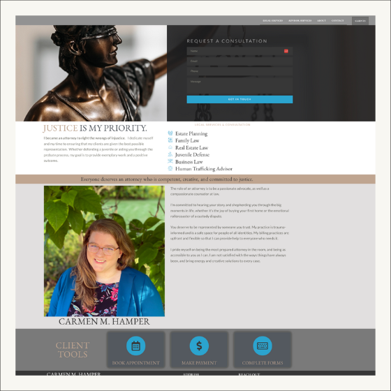 Screenshot of legal practice site, linking to project details