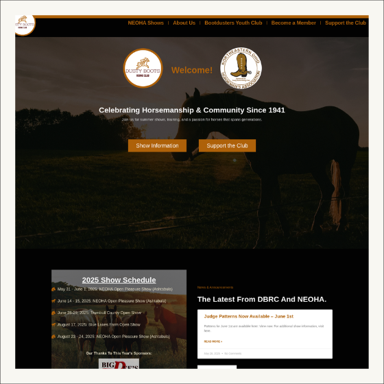Screenshot of riding club platform, linking to project details
